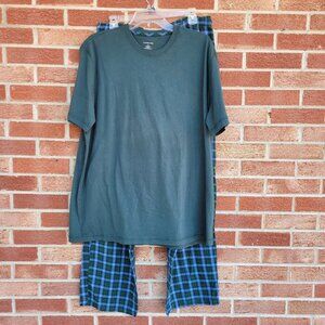 Lands' End Plaid Green Blue Pajama Set Men's Size Large 42-44 100% Cotton